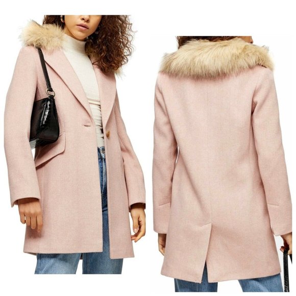 Topshop Monica-Faux Fur Detachable Collar Jacket